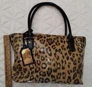 Ralph Lauren Hand Bag Leopard Cheetah Print Gold Metal Tag