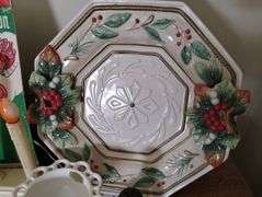 Vintage Christmas Decor Fitz Floyd Artware Milk Glass Candalabra