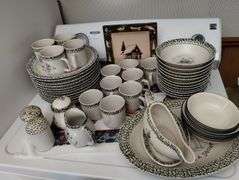 Vintage Christmas Snowman Stoneware Dish Set & Corelle Bowls