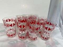 Vintage Anchor Hocking Red MCM Bar Glasses Set of 8 IOB