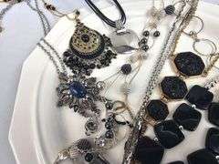 Vintage Jewelry Silver Black Necklaces Chunky Gem LOT