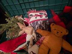 Bin with Christmas Decor Santa Wreath Throws
