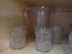 Westmoreland Glass Pitcher & Glasses Shell Jewel + Wexford Pieces EAPG Vintage
