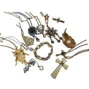 Vintage Jewelry Gold Necklaces Chunky Gem Owl Cross