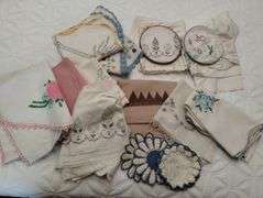 Lot Antique Embroidery Crochet Table Scarves Doilies