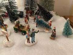 LOT Christmas Village Trees People Figures John Deere Accessory