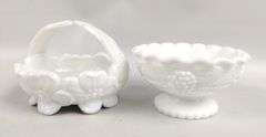 Westmoreland Pansy Pattern Basket LE Smith Grapevine Milk Glass