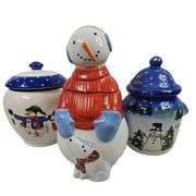 LOT 3 Christmas Ceramic Cookie Jars Snowman Snowmen