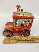 1950s Tin Litho Circus Clown Car Merry Ball Blower Toy Runs
