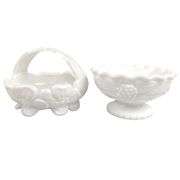 Westmoreland Pansy Pattern Basket LE Smith Grapevine Milk Glass
