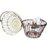 Pair Large Metal Rubber Coated Wire Egg Chicken Baskets w Dishtowel
