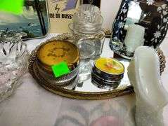 Antique Ladies Vanity Fenton Daisy Button Slipper Opalescent Powder Jar