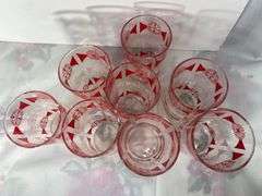 Vintage Anchor Hocking Red MCM Bar Glasses Set of 8 IOB