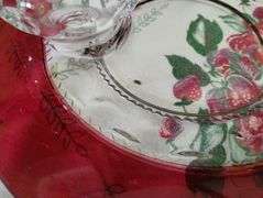 2 Vintage Snack Sets Glass Party Plates Cups Ruby Thumbprint Flash