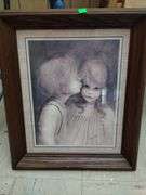 LOT Wooden Vintage Highchair Blue Chair Margaret Keane Picture