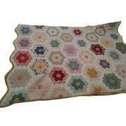Grandmothers Flower Garden Hand Stitched Quilt Antique