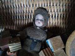 Antique Doll Wooden Blocks Basket Certificate