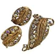 Vintage Costume Jewelry Aurora Borealis Brooch Earrings