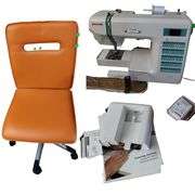 Janome DC2010 Sewing Machine Fiskars Clear Table + Orange Chair