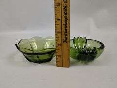LOT Vintage Avocado Green Glass Vase & Bowls