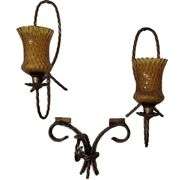 Homco Twisted Gold Rope Candle Holders Wall Sconce Shelf Hardware