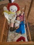 LOT Vintage Baby Dolls Doll Crib+ Schoolhouse Hooks Coat Rack