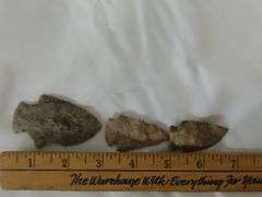 3 Primitive Notched Arrow Heads Indiana Native American