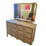 Vintage French Provincial Mirrored Dresser White Gold Toned