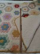 Grandmothers Flower Garden Hand Stitched Quilt Antique