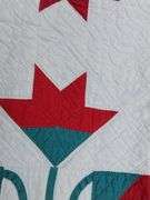 Hand Stitched Antique Quilt North Carolina Lily Pattern Red Green