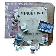 Vintage Hens Bluebird Porcelain Figures Sheet Music Pins Lusterware