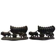 Antique Set of 2 Metal Covered Wagon Bookends