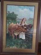 Beautiful Framed Wall Art Prints Milk Maid Shepherd Donkey Country Girls