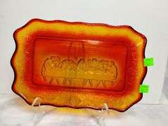 Indiana Glass Last Supper Plate EAPG Amberina