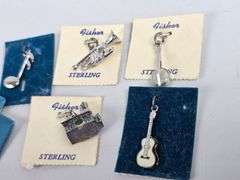 Vintage Sterling Charm Lot New Music Guitar Trumpet