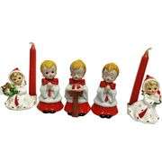 Vintage Ceramic Angel Candle Holders Figures NAPCO Glossy  + Choir