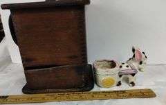 Antique Coffee Mill & Porcelain Vintage Donkey Made in Japan