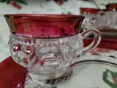 2 Vintage Snack Sets Glass Party Plates Cups Ruby Thumbprint Flash