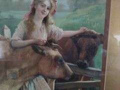 Beautiful Framed Wall Art Prints Milk Maid Shepherd Donkey Country Girls
