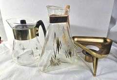 MCM Atomic Vintage Gold Glass Coffee Carafes Mid century Modern