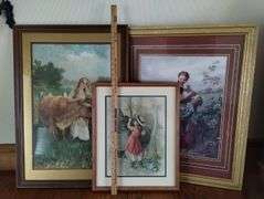 Beautiful Framed Wall Art Prints Milk Maid Shepherd Donkey Country Girls