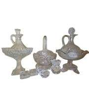 LOT Clear Glass Pedestals Salt Cellars Decanter