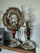 Vintage Kodak Brownie Camera + Wood Brass Candlesticks + Shelf