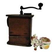 Antique Coffee Mill & Porcelain Vintage Donkey Made in Japan
