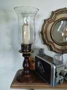 Vintage Kodak Brownie Camera + Wood Brass Candlesticks + Shelf