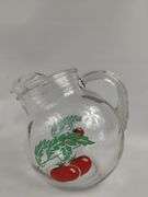 MCM Clear Glass Pitcher W/Cherries & 8 Juice Glasses