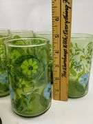MCM Vintage Glasses 11 CT Avocado Green Blue Floral