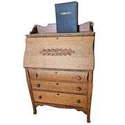 Antique Oak Secretary Cabinet Hidden File Storage + Bible