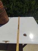 Vintage Table Metal Tabletop Wooden Legs + Rusty Potato Chip Can