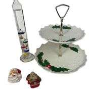 Vintage Lefton Christmas Tiered Serving Tray Santa Magnets + Galileo Thermometer